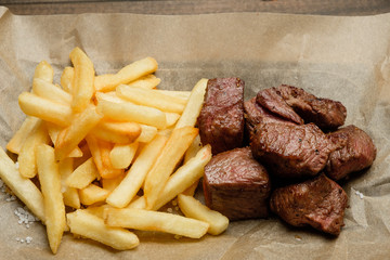 French fries and meat