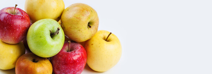 Natural, organic apple fruit. Difference concept. Various fresh ripe apples in different colors:...