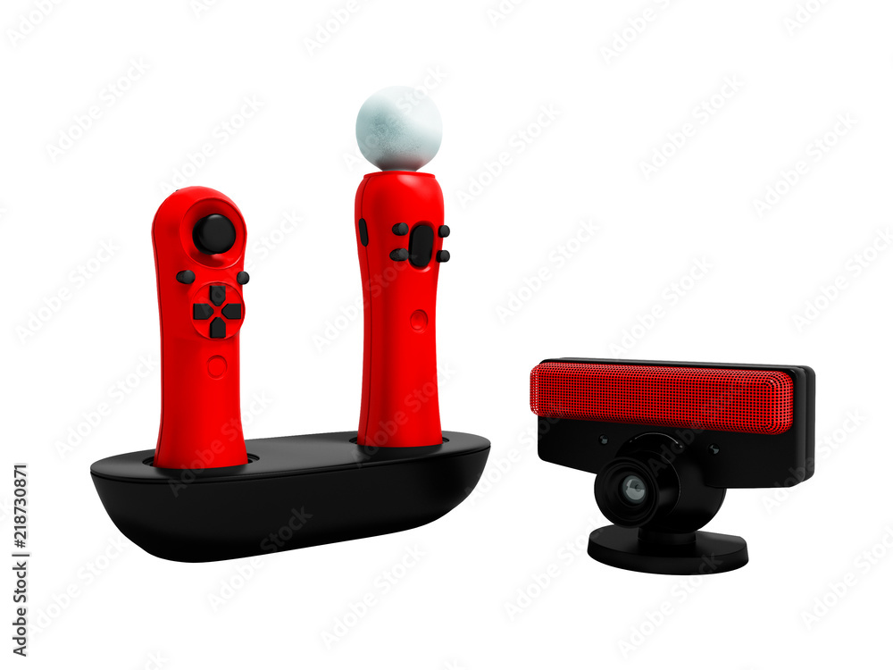 Aufkleber modern red game controllers wireless for video games with motion sensors 3d render on white backgrou