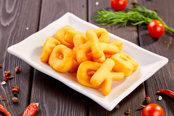 Potato fries for kids. Potato letters
