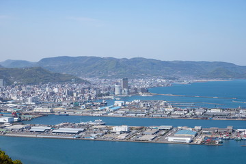 Fototapeta na wymiar Cityscape of Takamatsu port in the seto inland sea ,Kagawa,Shikoku,Japan