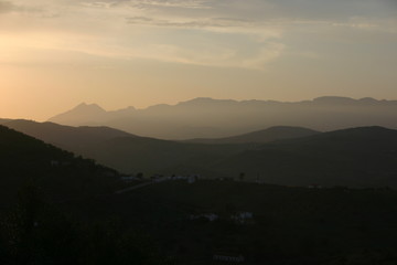 mountain layers at sunset