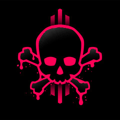 Skull with a bright red outline with paint stains.