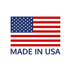 Made in USA logo or label with US flag. America manufactured icon. Vector illustration. © metelsky25