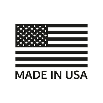 Made in USA logo or label with US flag. America manufactured icon. Vector illustration.