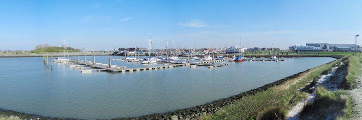 Fototapeta na wymiar Bensersiel with marina Panorama