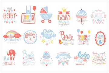 Fototapeten Baby Shower Invitation Template In Pastel Colors Set Of Designs © topvectors