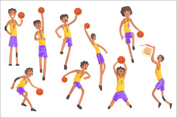 Fototapeta na wymiar Basketball Players Of Same Team Action Stickers
