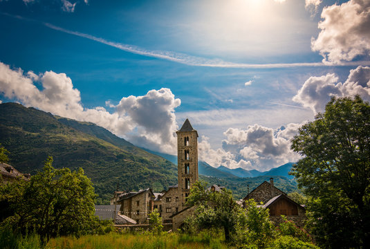 Belfry and church of Santa Eulalia de Erill la vall, Catalonia, Spain. Romanesque style