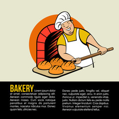 Baker baked bread in the oven. Vector logo.