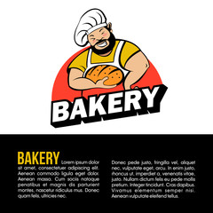 Cute Baker with freshly baked bread. Vector logo.