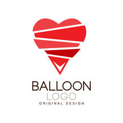 Balloon logo original design, creative badge with red heart for corporate brand identity, summer holidays, festival, travel, tourism vector Illustration on a white background