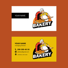 Baker baked bread in the oven. Vector logo.