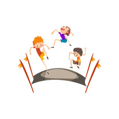 Bouncing boys having fun on trampoline vector Illustration on a white background