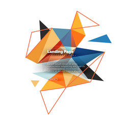 Triangular design abstract background, landing page. Low poly style colorful triangles on white