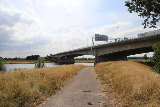 IJsselbrug bridge over the river IJssel at Zwolle for traffic on motorway A28 in the Netherlands.