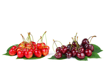Obraz na płótnie Canvas Two piles of diffrent cherries