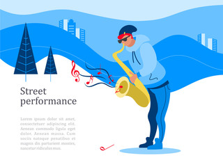 Obraz premium A street musician, a saxophonist. Vector illustration.