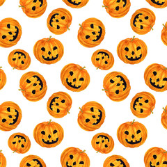 Fototapeta premium Hand drawn watercolor Halloween seamless pattern with pampkin