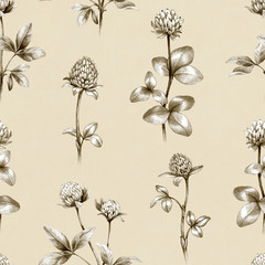 Drawings of clover flowers. Seamless pattern