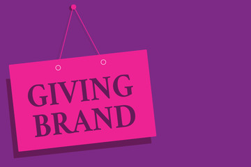 Conceptual hand writing showing Giving Brand. Business photo text The process of giving a Name to a company products or services Pink wall message communication open close sign purple background.