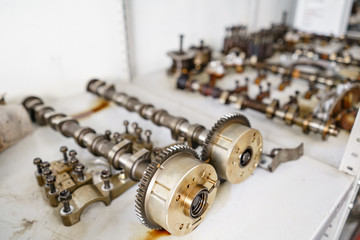 The internal combustion engine, disassembled, repair at car service, overhaul. Repair at car...