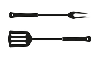 Spatula and fork icon. BBQ and grill tools. Barbecue utensil. Vector illustration.