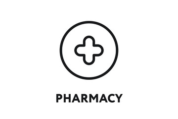 Pharmacy Drugstore Cross Sign. Minimal Color Flat Line Outline Stroke Icon.