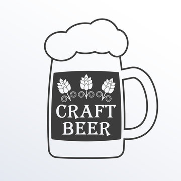 Craft Beer mug icon or logo. Glass of beer with foam. Vector illustration.