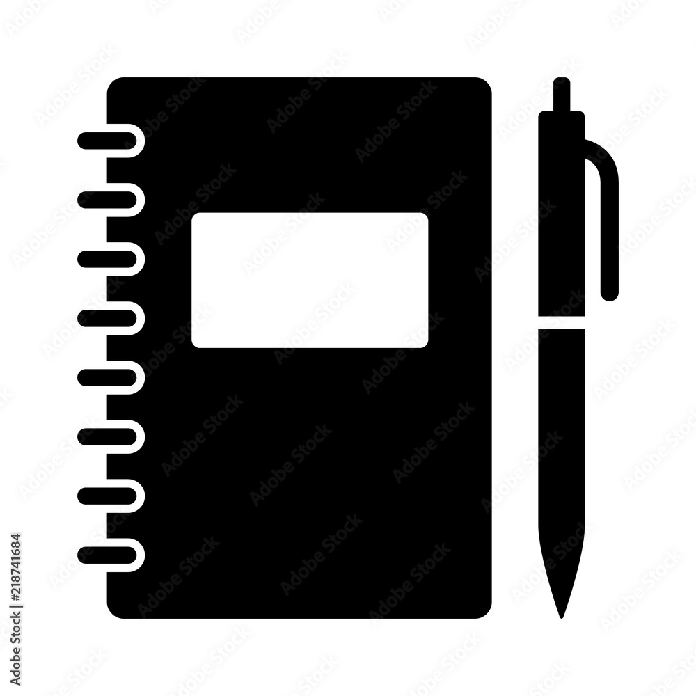 Poster note taking notebook or diary / journal with pen for writing flat vector icon for education apps and
