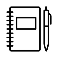 Note taking notebook or diary / journal with pen for writing line art vector icon for education apps and websites - obrazy, fototapety, plakaty