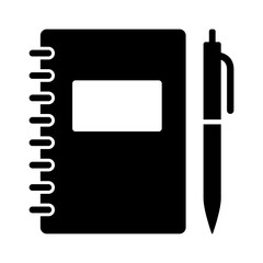 Note taking notebook or diary / journal with pen for writing flat vector icon for education apps and websites - obrazy, fototapety, plakaty