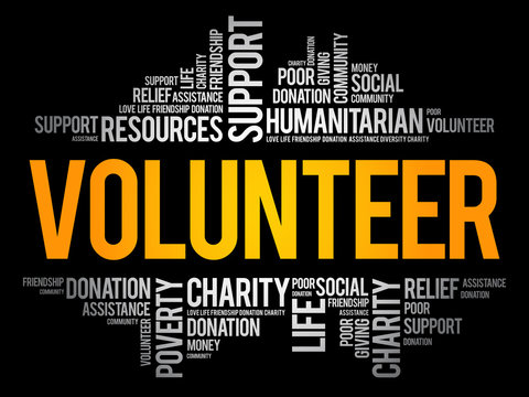 Volunteer word cloud collage, social concept background