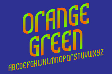 Orange green alphabet. Stylish gradient font. Isolated english alphabet.