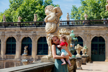Mother and child in Dresden. Zwinger. Summertime