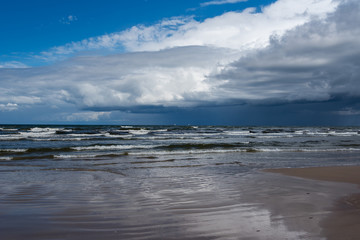 Big clouds above Baltic sea next to Liepaja, Latvia.
