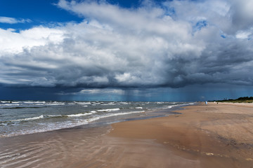 Big clouds above Baltic sea next to Liepaja, Latvia.