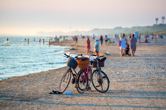 Baltic beach in sunset time, Liepaja, Latvia.