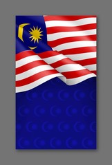 Malaysian patriotic festive background with national colors. Realistic waving malaysian flag on blue background. Malaysia republic day vector card with empty space. Independence and freedom concept