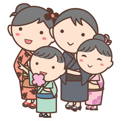 Obraz premium 浴衣を着た家族のイラスト