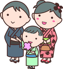 浴衣を着た家族のイラスト