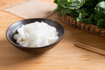 Bowl of rice flat noodles