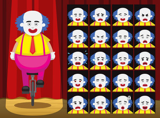Fototapeta premium Clown Unicycle Costume Cartoon Emotion faces Vector Illustration
