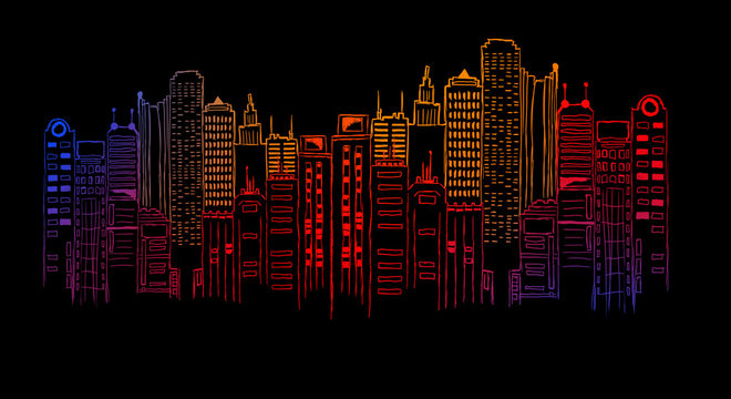 Night city neon light, drawing