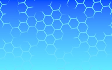 Fototapeta premium Translucent, with breaks, honeycomb on a gradient blue sky background. Perspective view on polygon look like honeycomb. Isometric geometry. 3D illustration