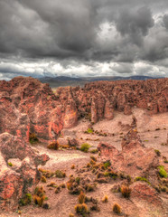 sandstone rock formation at Imata in Salinas and Aguada Blanca National Reservation, Arequipa, Peru