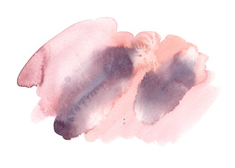Light pink and cold purple brush strokes painted in watercolor on clean white background