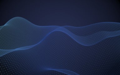 Abstract landscape on a blue background. Cyberspace grid. Hi-tech network. 3d technology illustration. 3D illustration