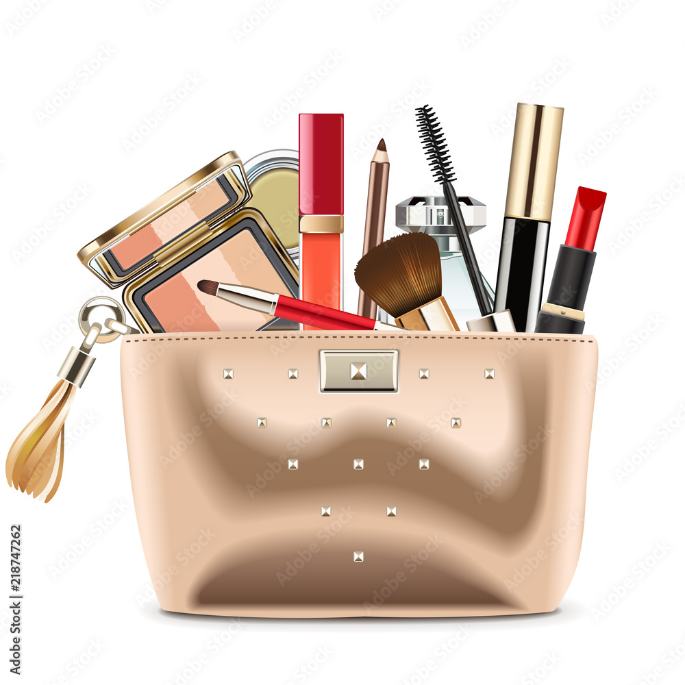 Wall mural Vector Golden Cosmetic Bag with Cosmetics