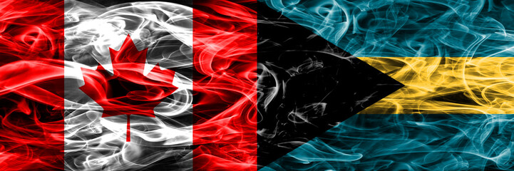 Canada vs Bahamas smoke flags placed side by side. Canadian and Bahamas flag together